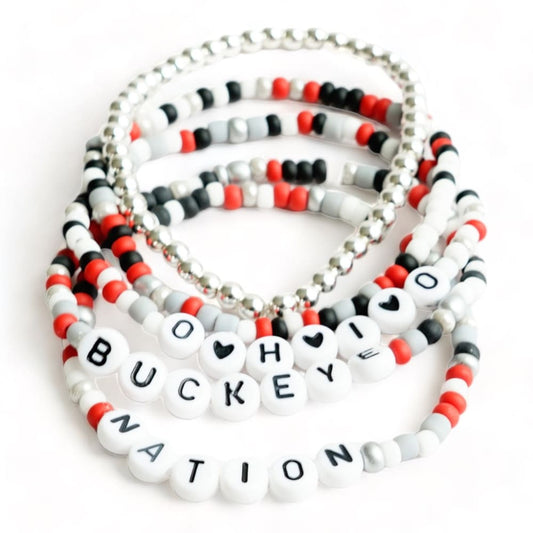 Buckeye Nation Spirit Bracelets - O*H*I*O + Buckeye Nation + Silver - Seed bead