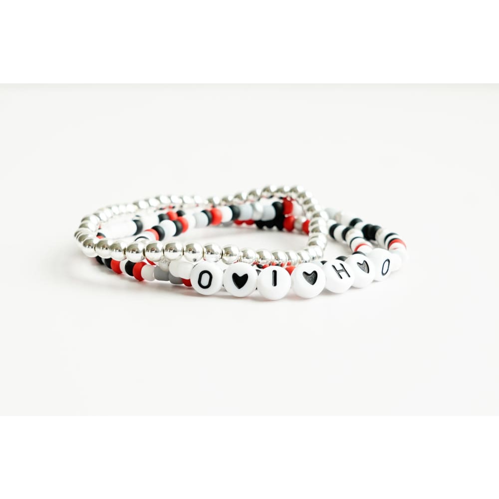 Buckeye Nation Spirit Bracelets - O*H*I*O + Solo Beaded + Silver - Seed bead