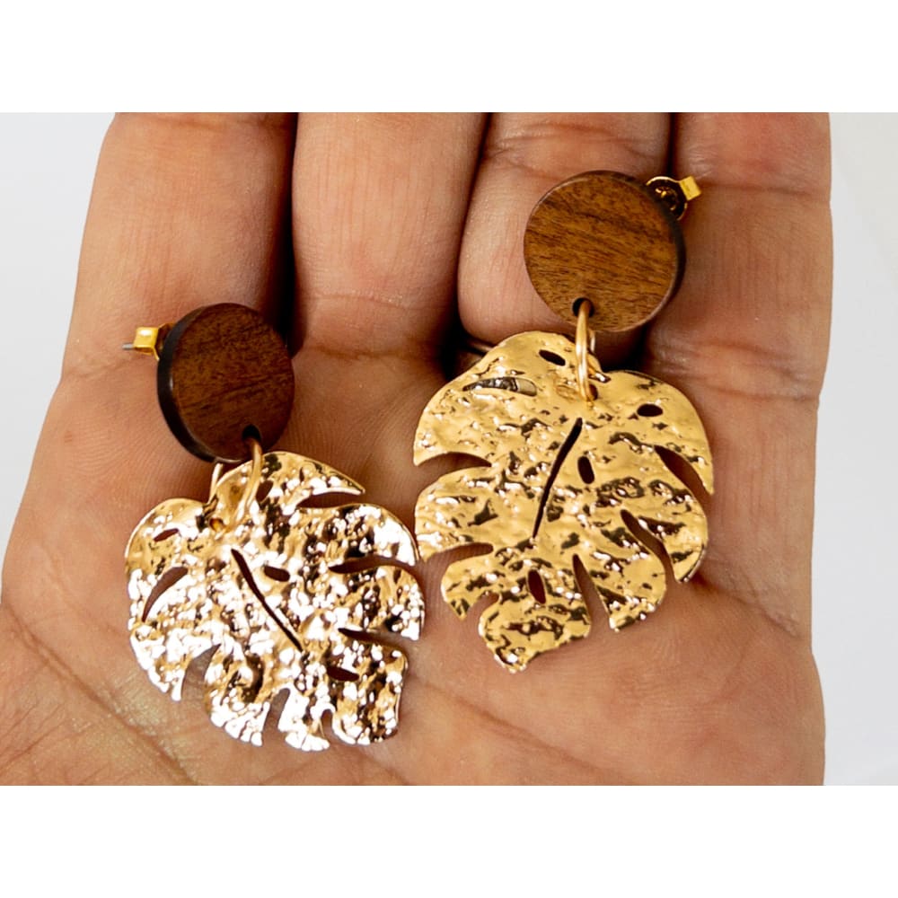 Gold Monstera Leaf Earrings