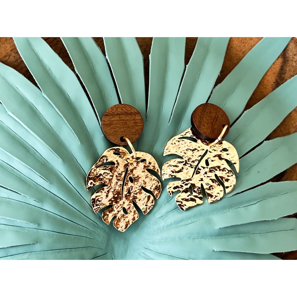 Gold Monstera Leaf Earrings