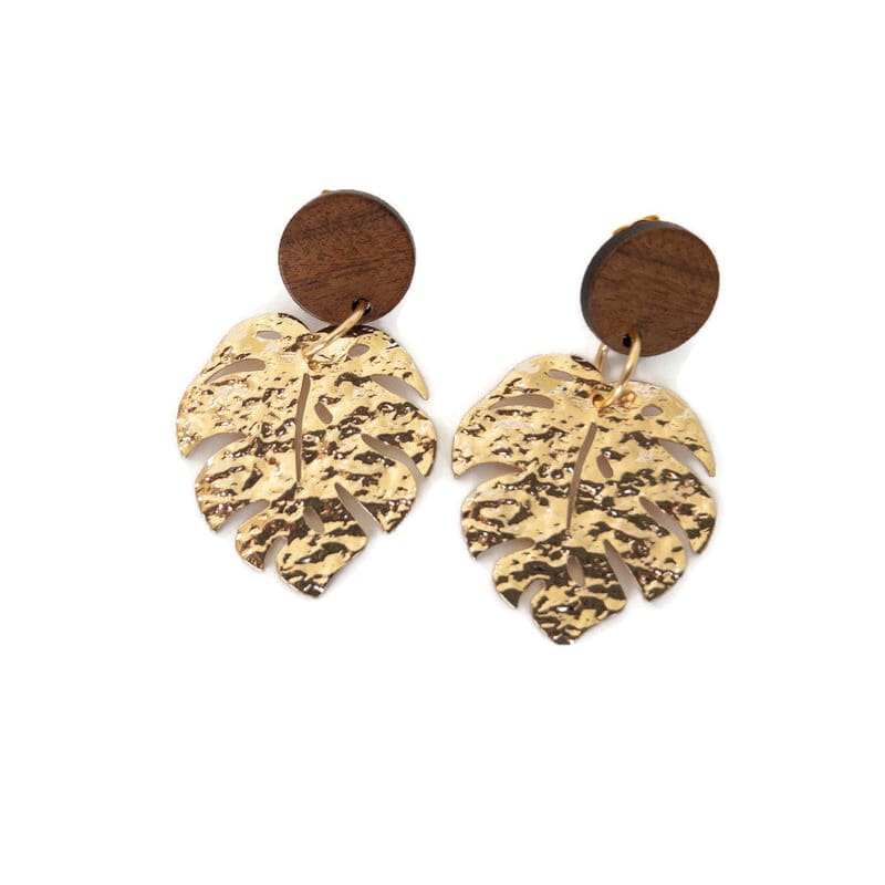Gold Monstera Leaf Earrings