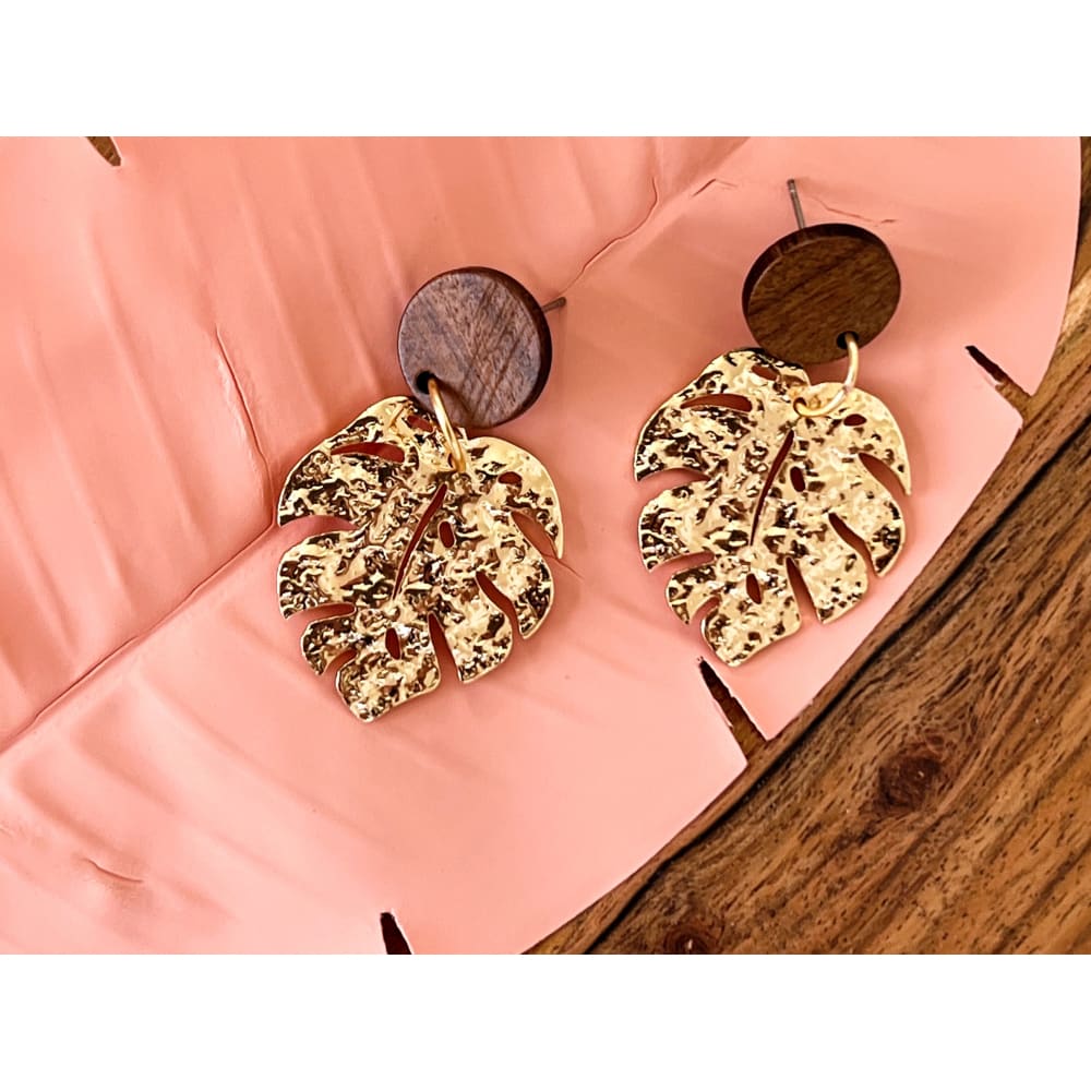 Gold Monstera Leaf Earrings