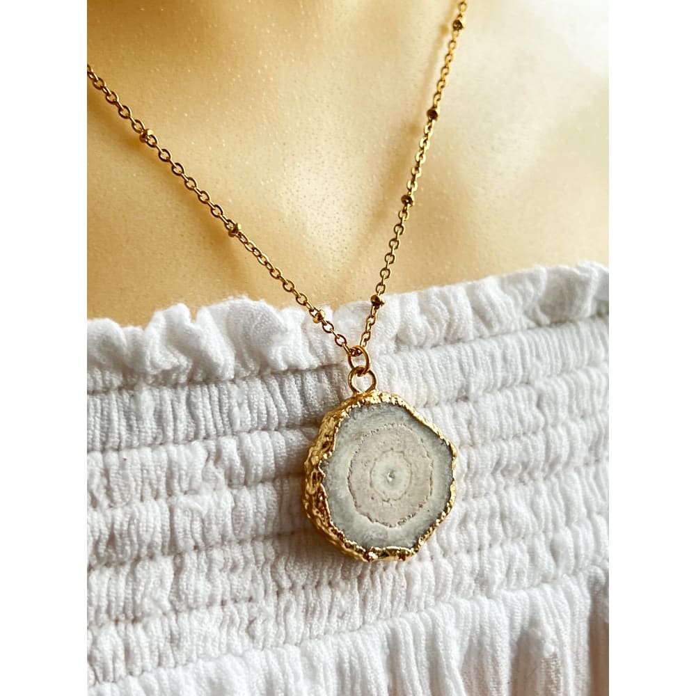 White Solar Geode Necklace - Necklaces