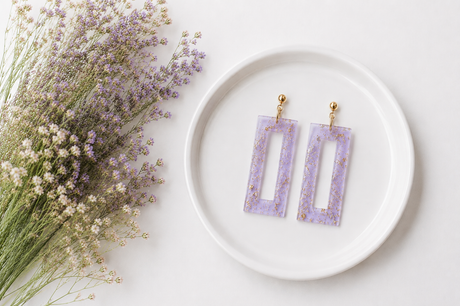 Lavender and Gold Statement Earrings - Gold Arrow Studios 