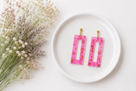 Hot Pink and Gold Statement Earrings - Gold Arrow Studios 