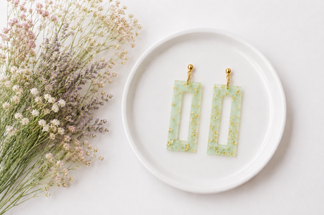 Mint and Gold Statement Earrings - Gold Arrow Studios 