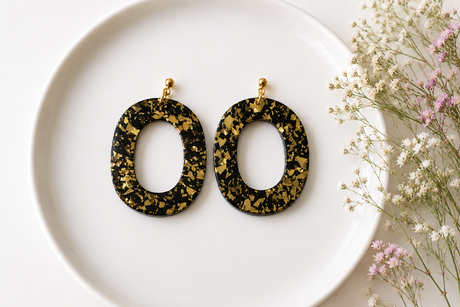 Black and Gold Dangle Acrylic Earrings