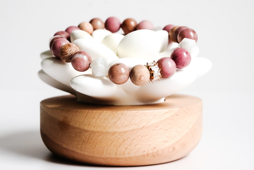 Rhodochrosite Aromatherapy Bracelet - Gold Arrow Studios 