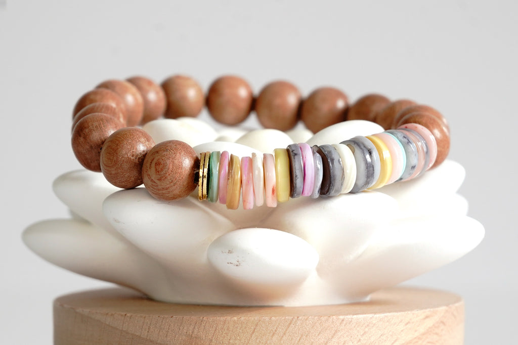 Shell and Wood Bracelet - Gold Arrow Studios 