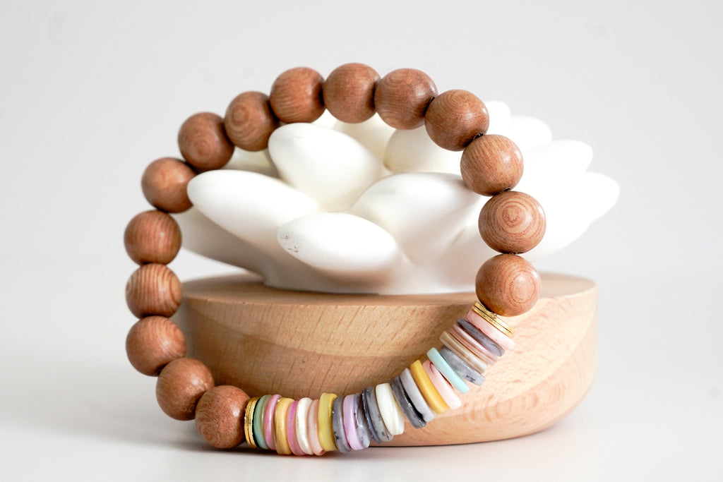 Shell and Wood Bracelet - Gold Arrow Studios 