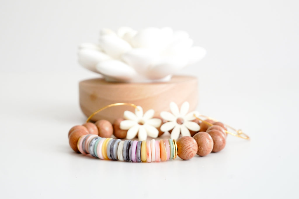 Shell and Wood Bracelet - Gold Arrow Studios 