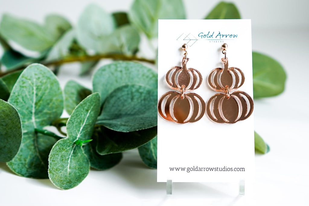 Rose Gold Pumpkin Dangles - Gold Arrow Studios 