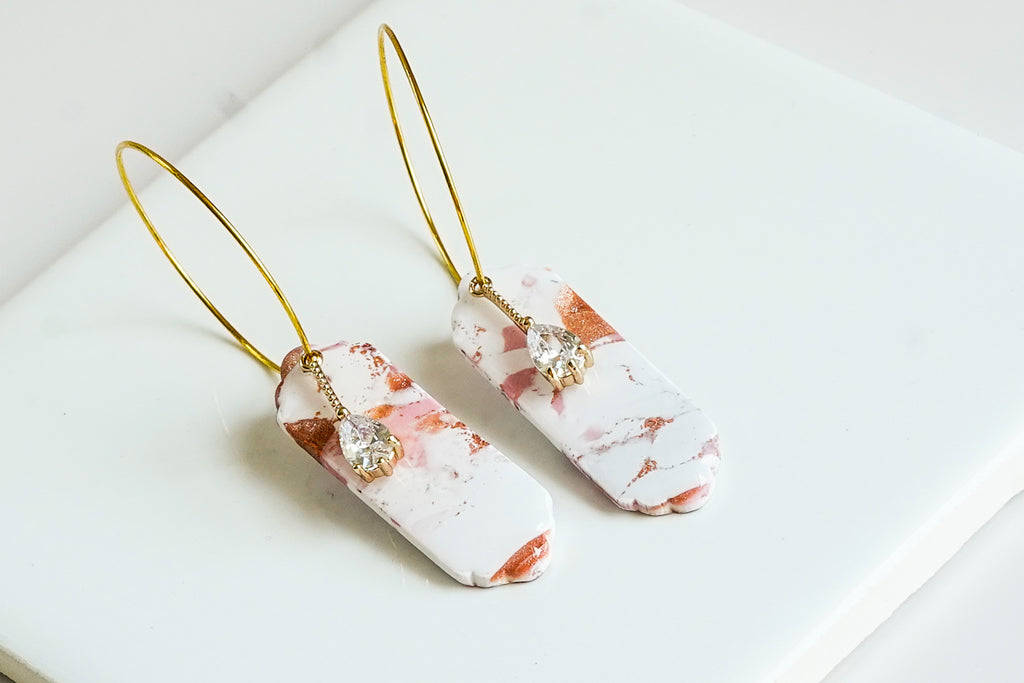 Pink and Copper Clay Hoop Dangles - Gold Arrow Studios 
