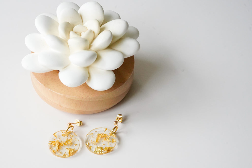 Gold Leaf Circle Statement Earrings - Gold Arrow Studios 