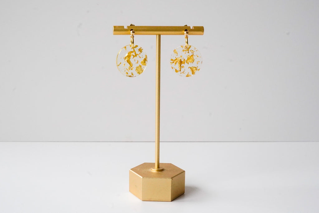 Gold Leaf Circle Statement Earrings - Gold Arrow Studios 