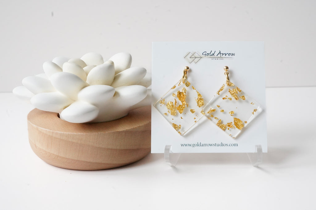 Gold Leaf Diamond Statement Earrings - Gold Arrow Studios 