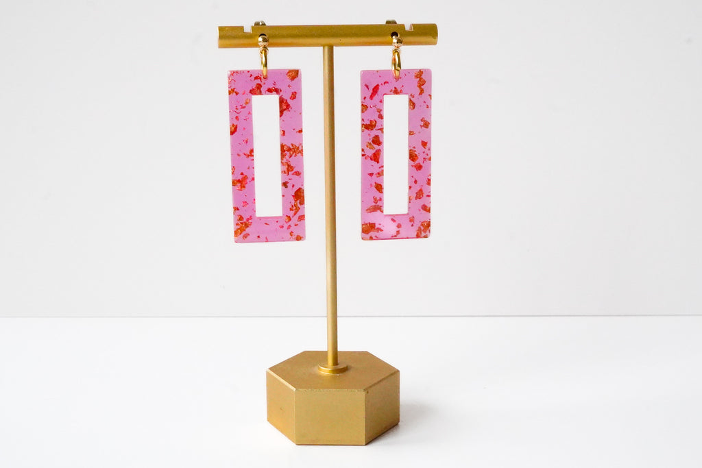 Hot Pink and Gold Statement Earrings - Gold Arrow Studios 