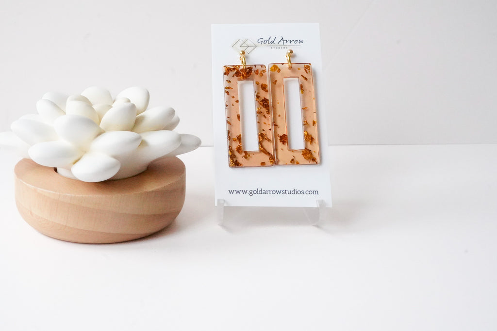 Cafe and Gold Statement Earrings - Gold Arrow Studios 