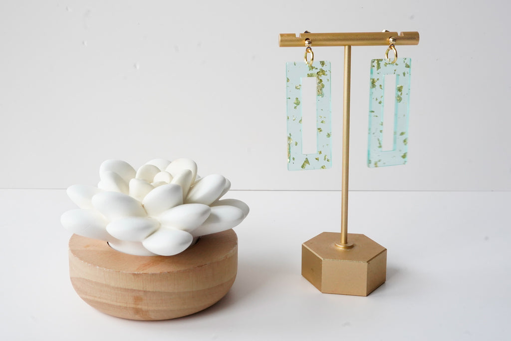 Sky Blue and Gold Statement Earrings - Gold Arrow Studios 