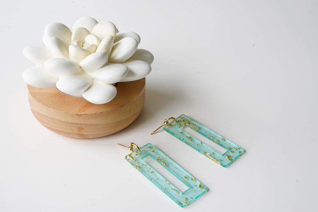 Sky Blue and Gold Statement Earrings - Gold Arrow Studios 