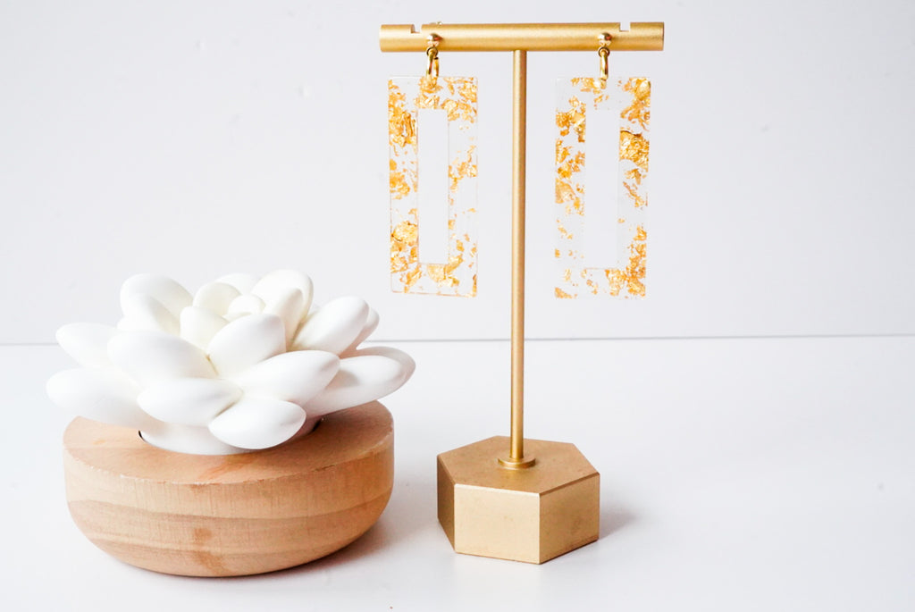 Gold Rectangle Statement Earrings - Gold Arrow Studios 