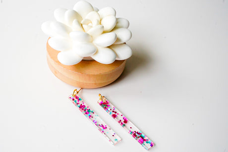 Pink and Blue Confetti Statement Earrings - Gold Arrow Studios 