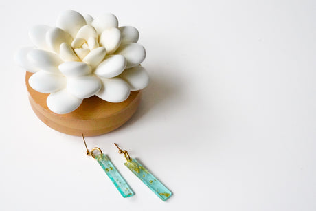 Sky Blue and Gold Small Bar Earrings - Gold Arrow Studios 