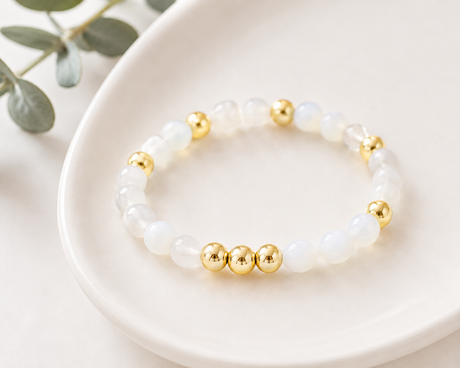White Agate Gemstone Bracelet - Gold Arrow Studios 