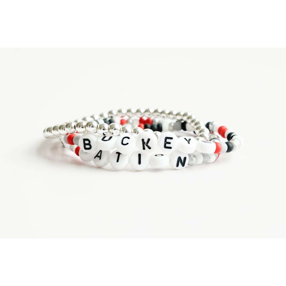 Buckeye Nation Spirit Bracelets - Buckeye Nation + Solo Beaded + Silver - Seed bead