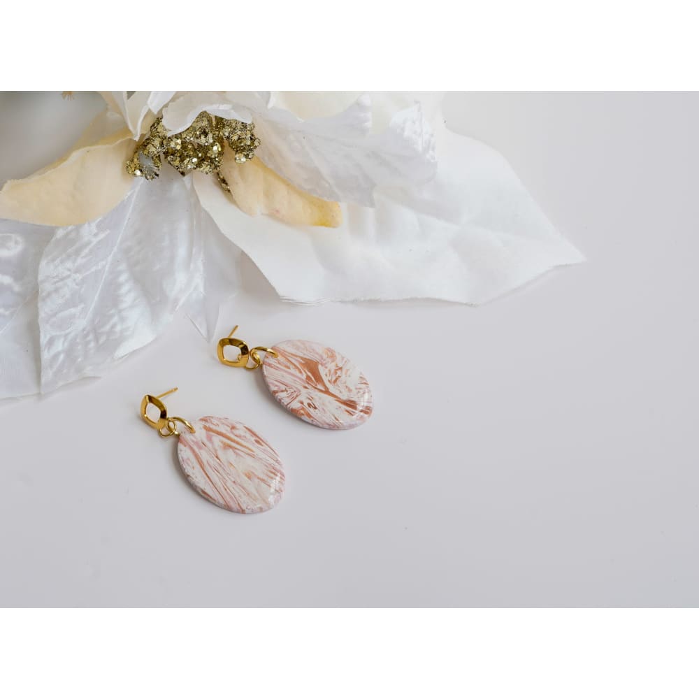 Pink and Copper Clay Oval Dangles