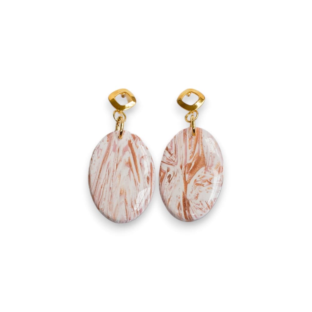 Pink and Copper Clay Oval Dangles