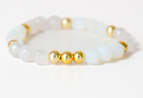 White Agate Gemstone Bracelet - Gold Arrow Studios 