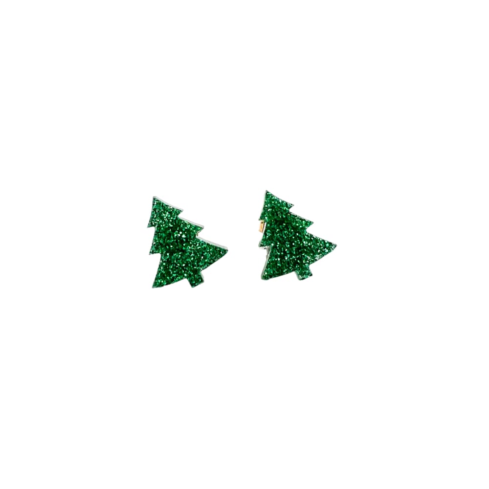 Christmas Glitter Studs - Trees / Green