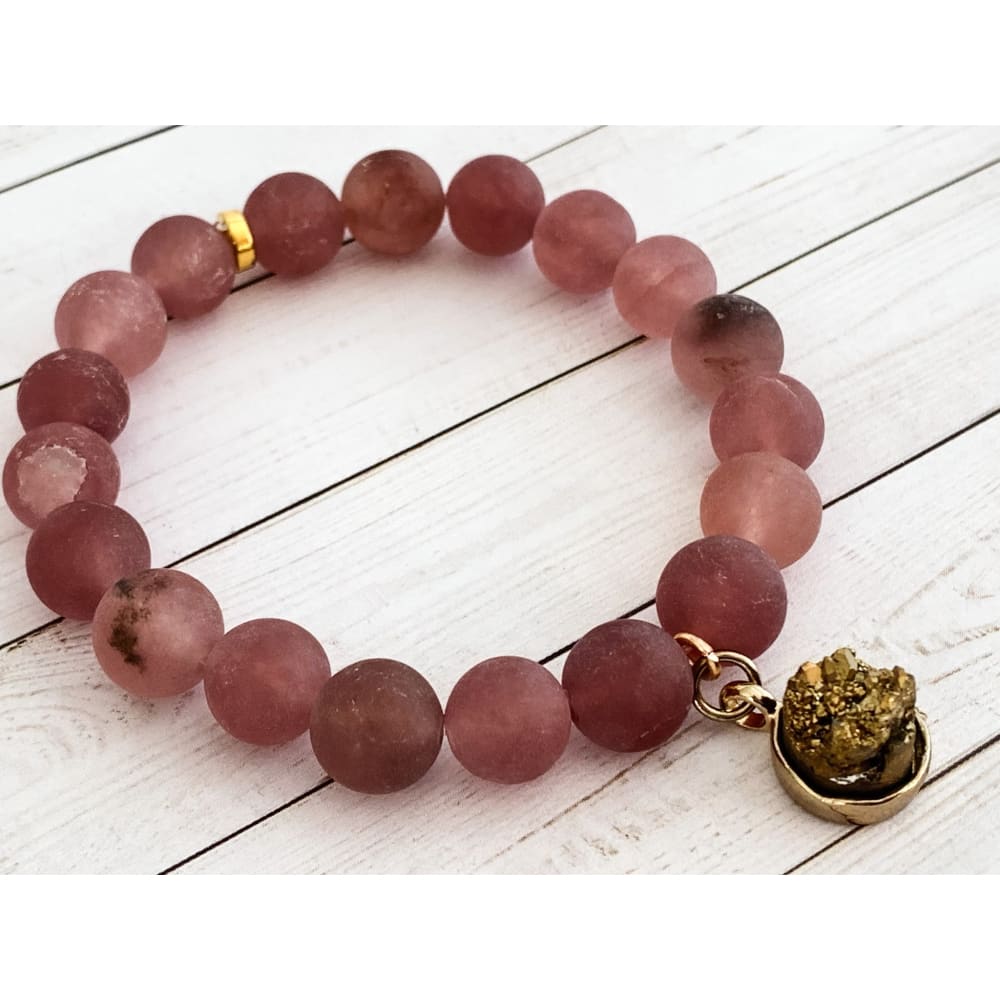 Gemstone Druzy Bracelet - Cherry Quartz - Stone Bracelet