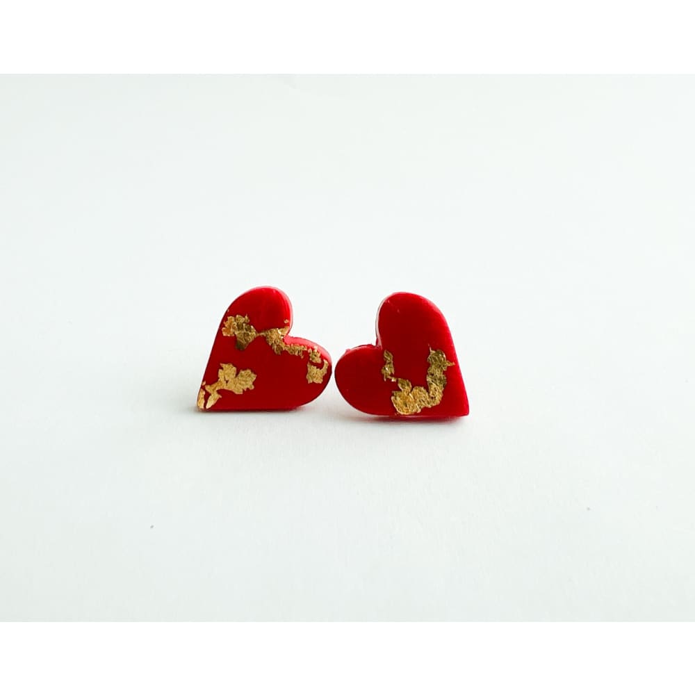Red & Gold Heart Studs - Stud Earrings