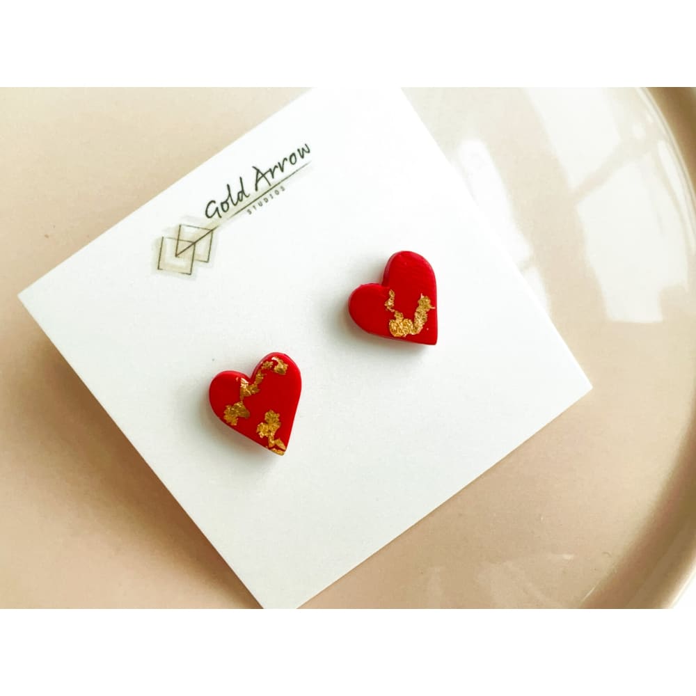 Red & Gold Heart Studs - Stud Earrings