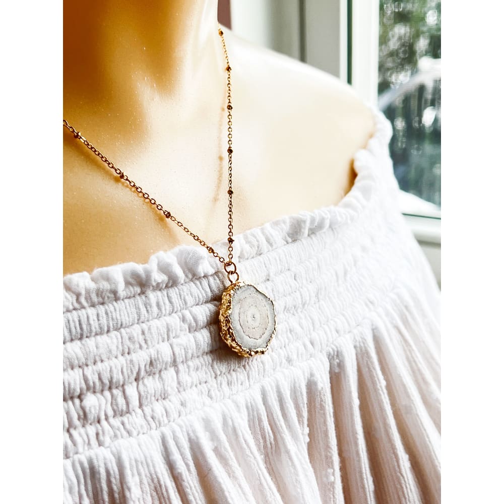 White Solar Geode Necklace - Necklaces
