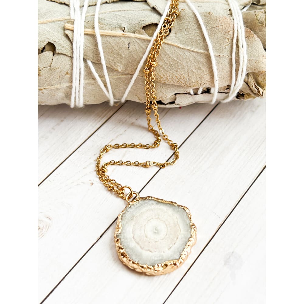 White Solar Geode Necklace - Necklaces